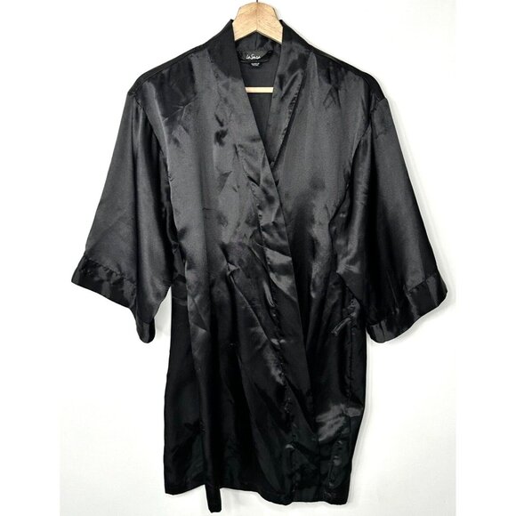 La Senza Womens Lingerie Kimono Robe Silky Feel Short Sleeve Black Small-Medium - Picture 1 of 11